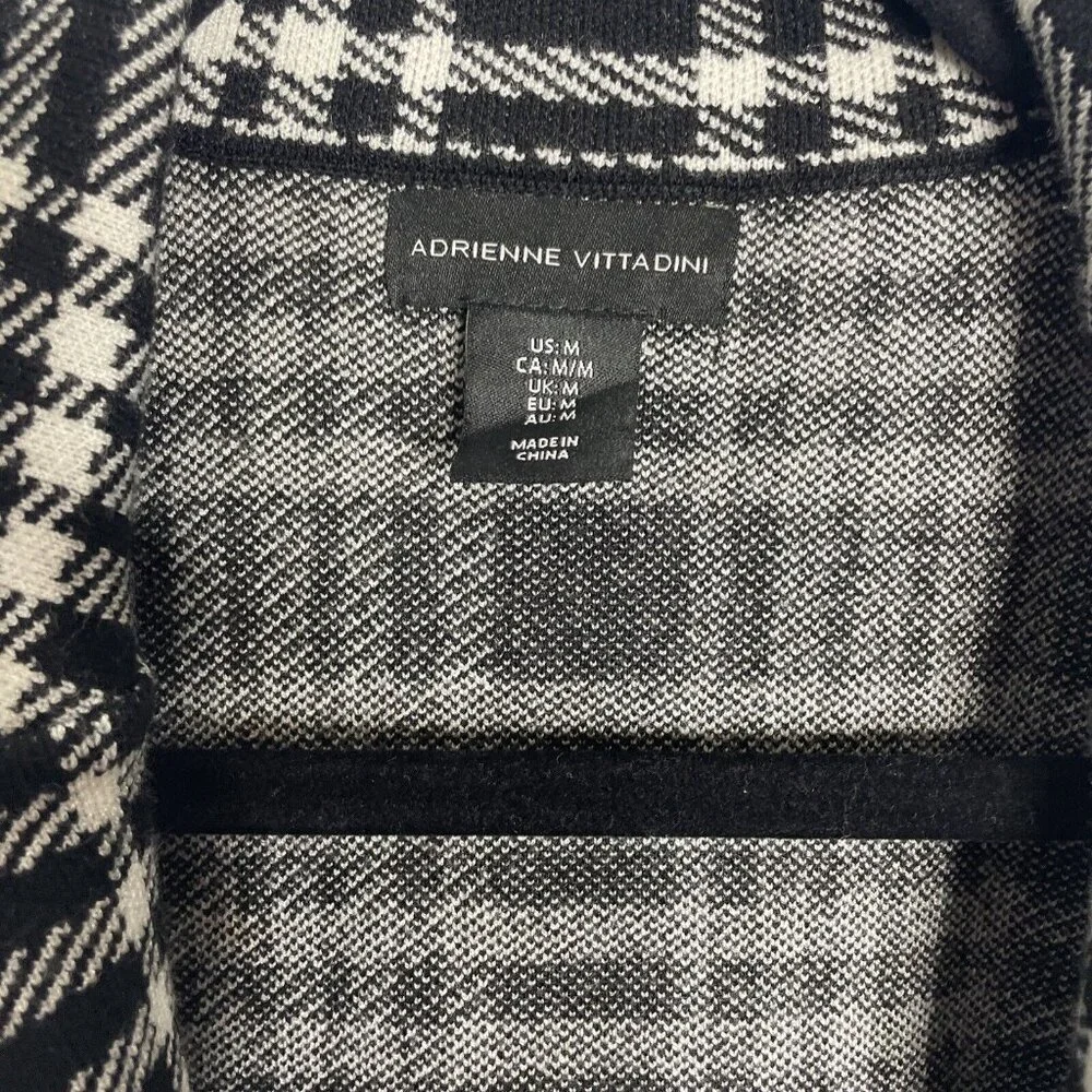Adrienne Vittadini Sweater Vest Womens Medium Black Plaid Sleeveless Open Front - Picture 2 of 5